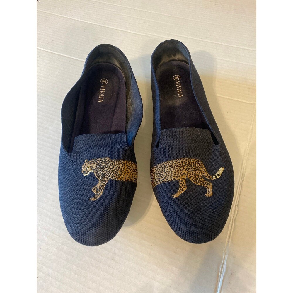 VIVAIA Audrey Round-Toe Embroidered Loafers Leopard Print EU 42